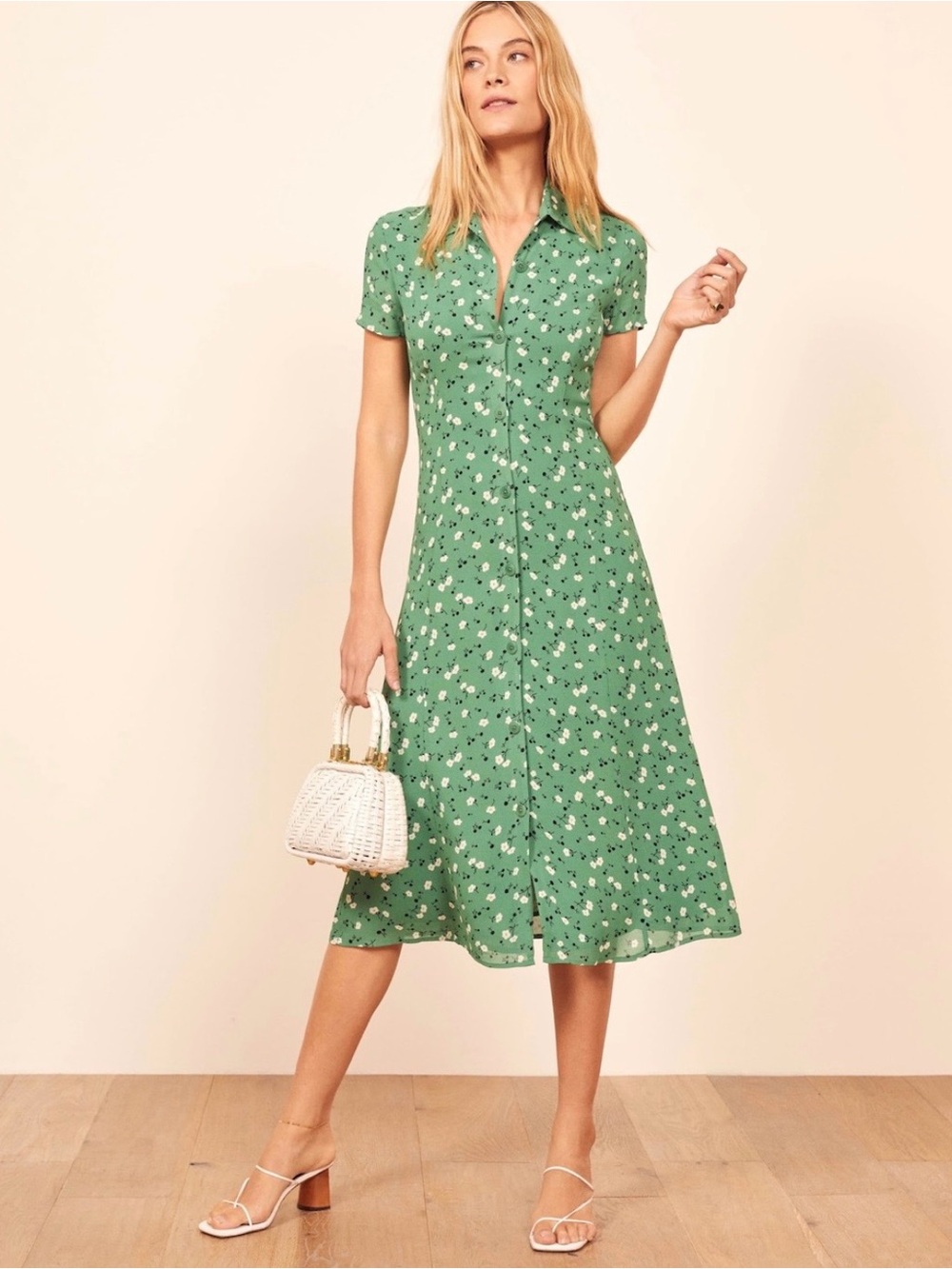 Reformation Wilma midi dress green floral size 6 - Picture 8 of 8